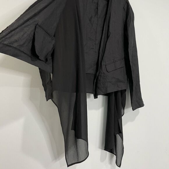 AMARYLLIS Black Cardigan Linen Waterfall Blazer Jacket Size Small Sheer Chiffon - Picture 3 of 9